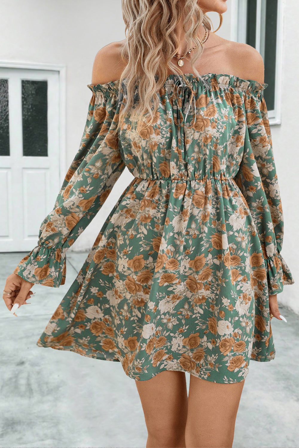 off the shoulder flounce dress Floral Off-Shoulder Flounce Sleeve Dress – The Hyper Culture
