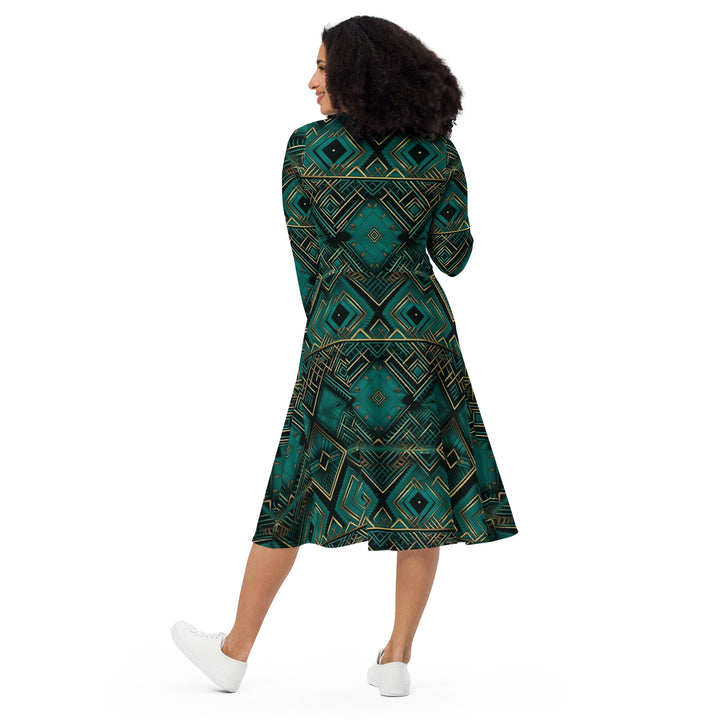 [Luxe Chic] Emerald Mirror Long Sleeve Midi Dress Dress The Hyper Culture