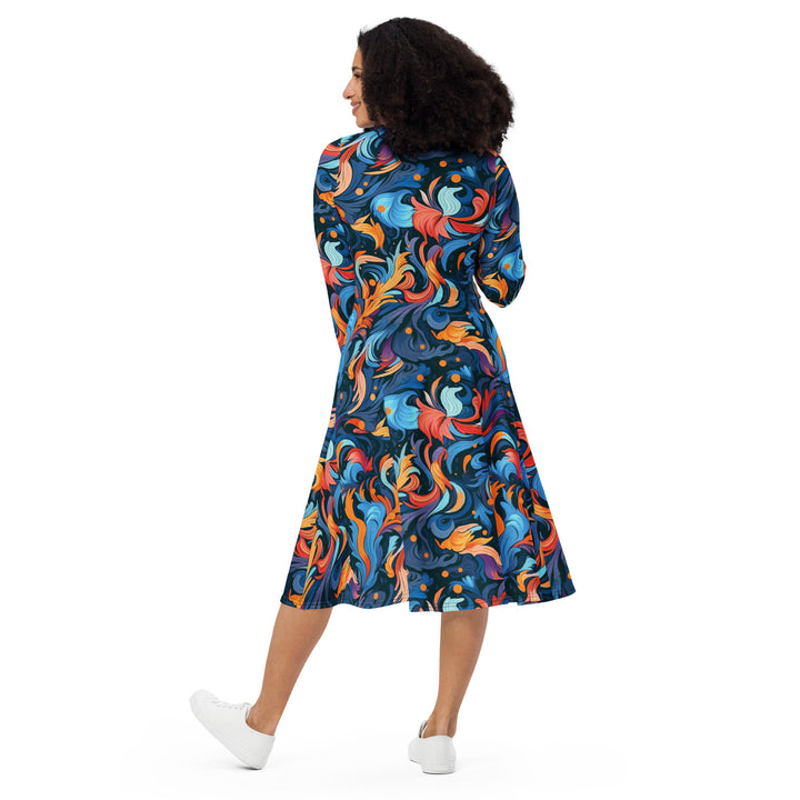 [Luxe Chic] Disco Swirls Long Sleeve Midi Dress Dress The Hyper Culture