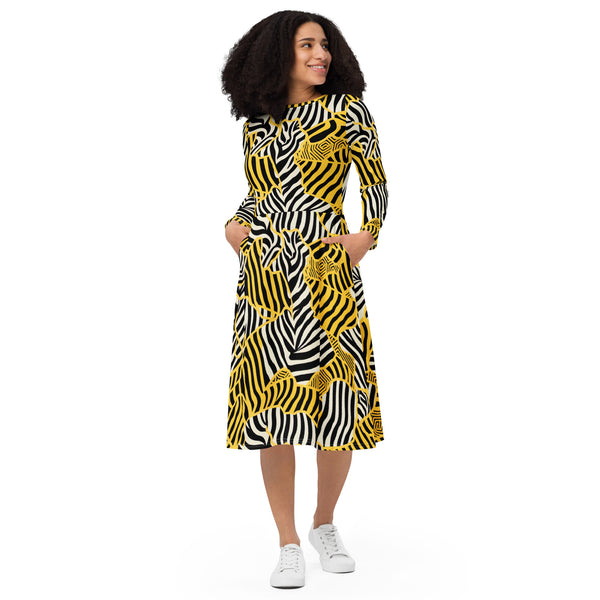 [Wild Side] Zebralicious Long Sleeve Midi Dress Dress The Hyper Culture