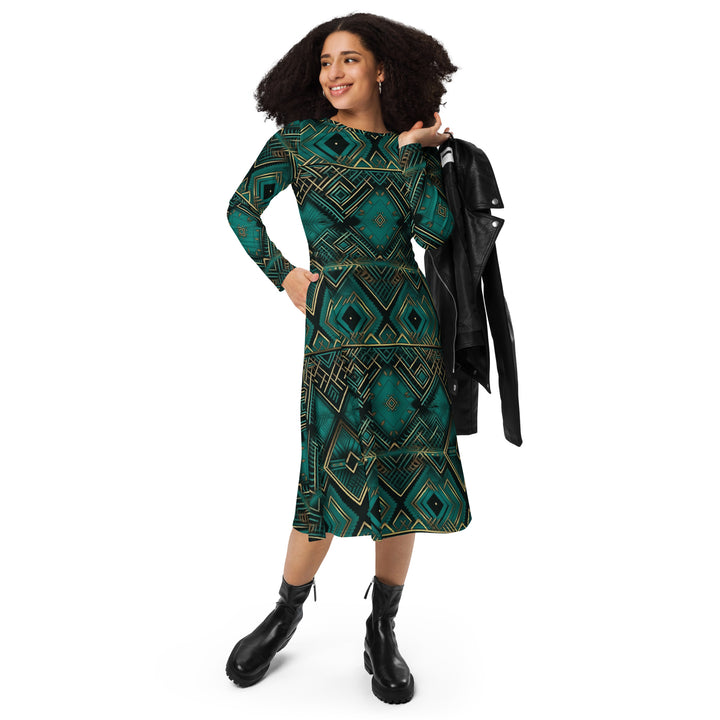 [Luxe Chic] Emerald Mirror Long Sleeve Midi Dress Dress The Hyper Culture