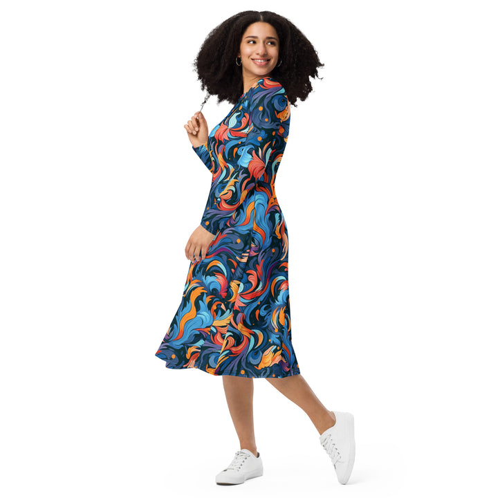 [Luxe Chic] Disco Swirls Long Sleeve Midi Dress Dress The Hyper Culture