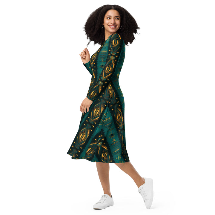 [Luxe Chic] Ethnic Flair Long Sleeve Midi Dress Dress The Hyper Culture