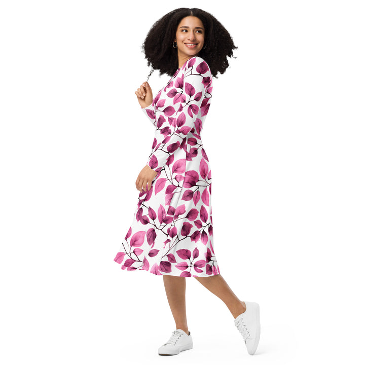 [Floral Bloom] Love Leaf Long Sleeve Midi Dress Dress The Hyper Culture