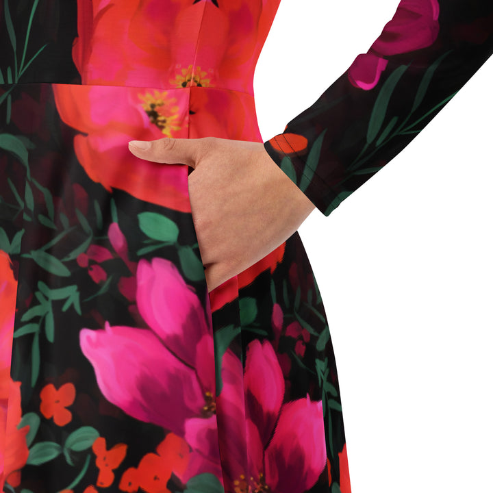 [Floral Bloom] Night Flora Long Sleeve Midi Dress Dress The Hyper Culture