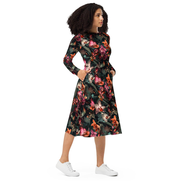 [Floral Bloom] Orchid Long Sleeve Midi Dress Dress The Hyper Culture