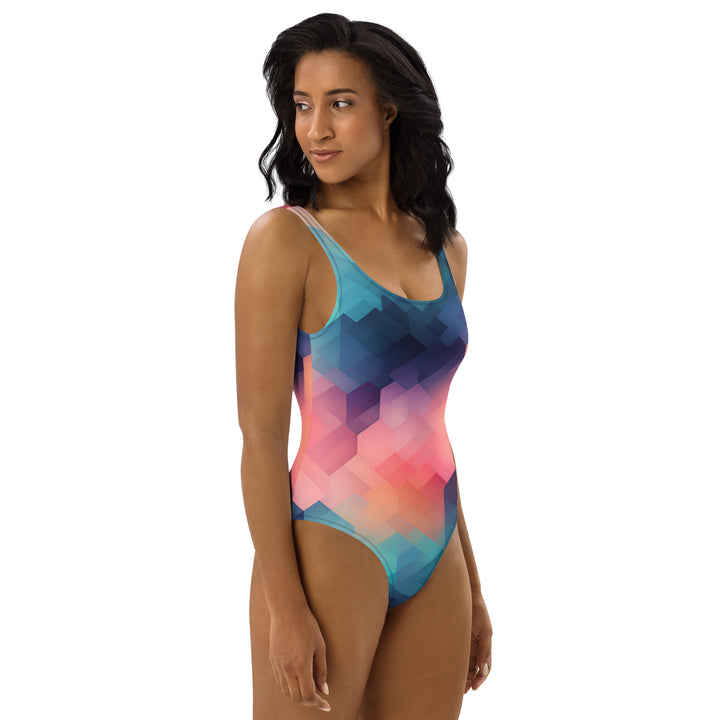 [GeoModa] Cubic Blush One-Piece Swimsuit Swimsuit The Hyper Culture