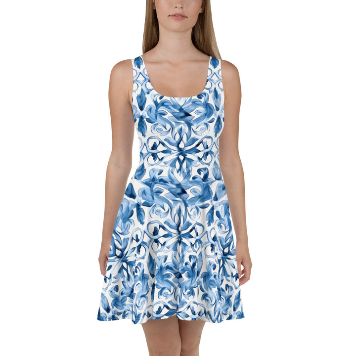 [Luxe Chic] Tapestry Blue Skater Dress Dress The Hyper Culture