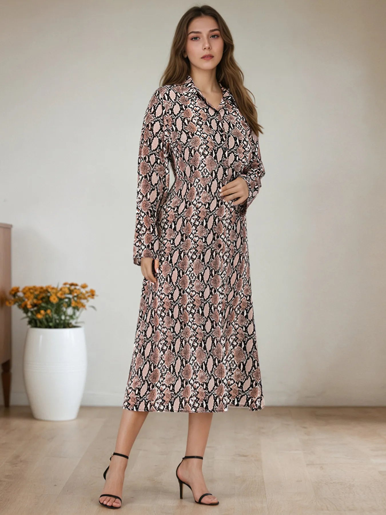 snakeskin dress long sleeve Snake Print Long Sleeve Drawstring Ruched Dress