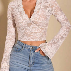 極美品✨24SS meer. AMERICAN SLEEVE FLARE TOP V-Neck Flare Sleeve Lace Top – Black and White | The Hyper