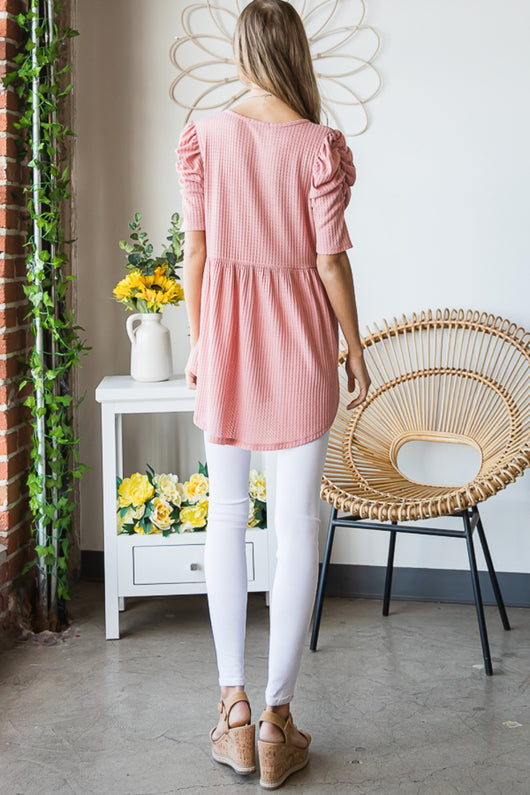 Heimish Full Size Waffle Knit V-Neck Babydoll Top The Hyper Culture Heimish Full Size Waffle Knit V-Neck Babydoll Top The Hyper Culture