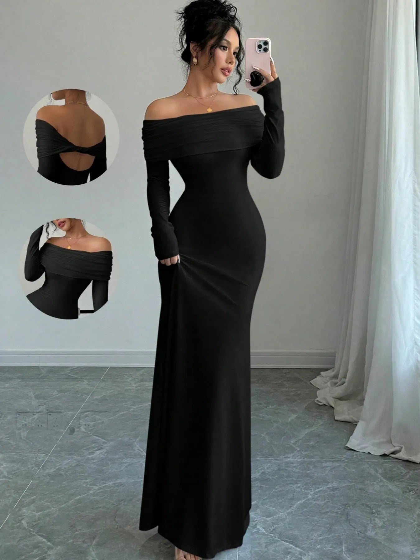 off the shoulder long sleeve bodycon dress Off-Shoulder Long Sleeve Bodycon Maxi Dress – The Hyper Culture