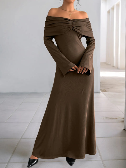 off the shoulder long sleeve bodycon dress Off-Shoulder Long Sleeve Bodycon Maxi Dress – The Hyper Culture