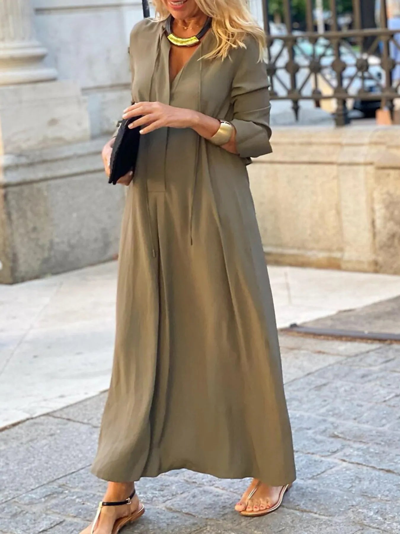 plus size shirt maxi dress Full Solid Color Size regular-fit-dress-shirt Dusty Sage A-line Cowl shirt dress builds on Color:2XLT