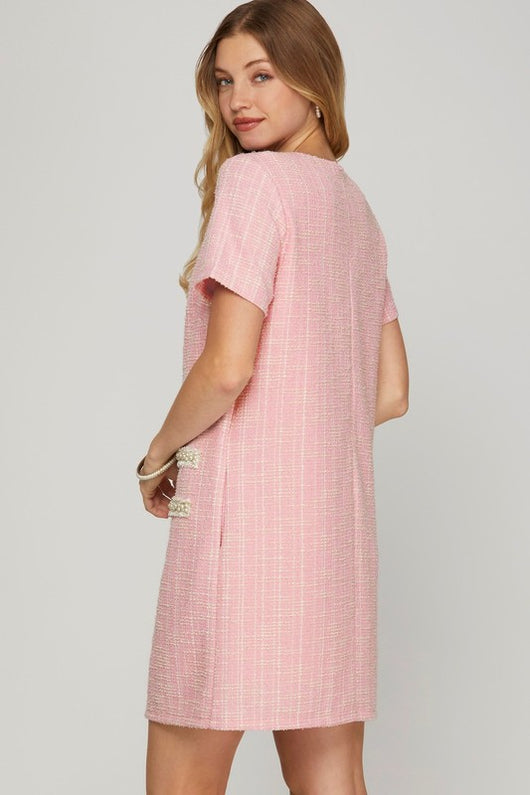 pink tweed dress plus size Plus Size Pink Chanelesque Tweed Dress Pluspreorder