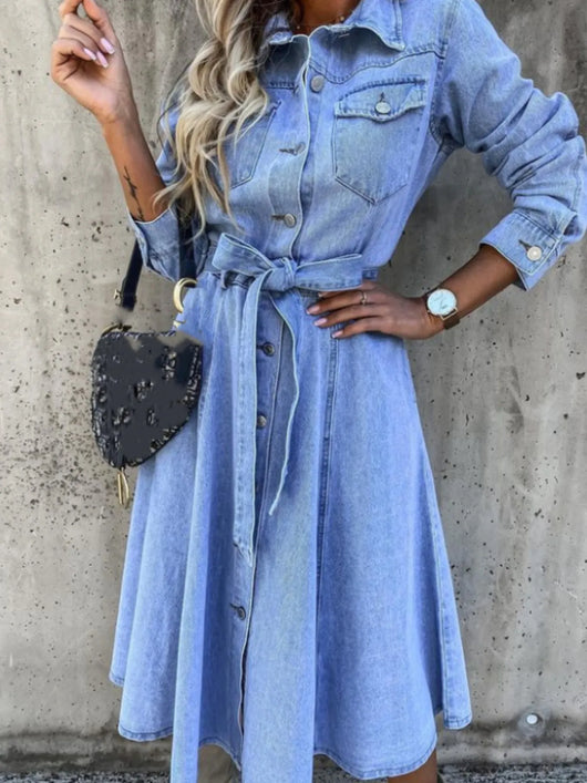 plus size denim t shirt dress Full Size Tie Waist Button Front Denim Shirt Dress Plus Size – The Hyper Culture