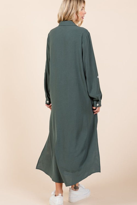 mittoshop long sleeve dress Mittoshop Tiered Notched Flare Sleeve Dress