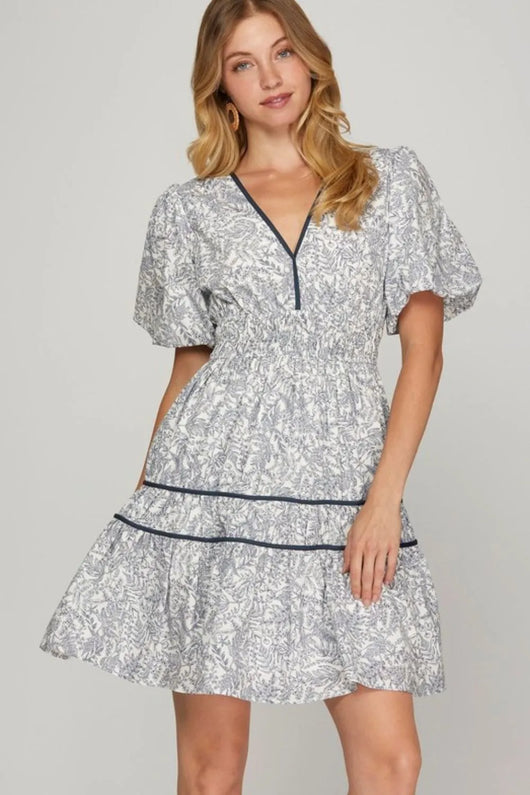 she sky ruffle sleeve dress Geneva Taupe Ruffle Sleeve She + Sky Tiered Pocket Dress- SALE L