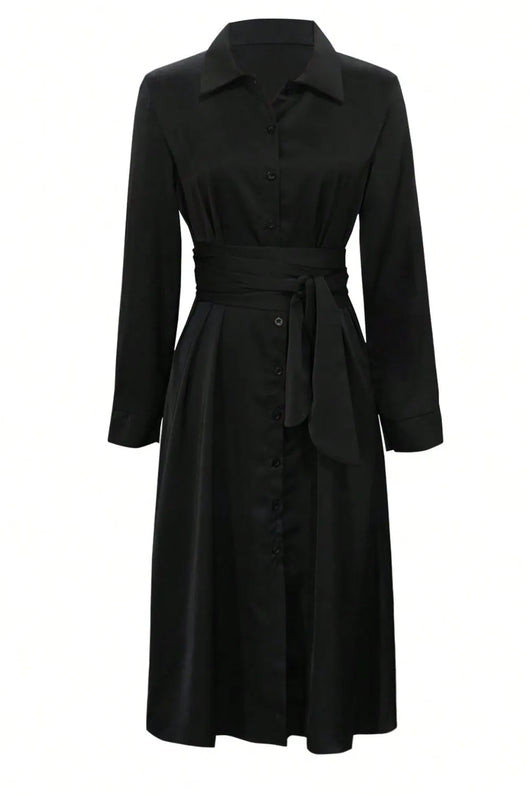 long collared shirt dress Women's Regular White Collar Shirt Dress - Black | Extra Large