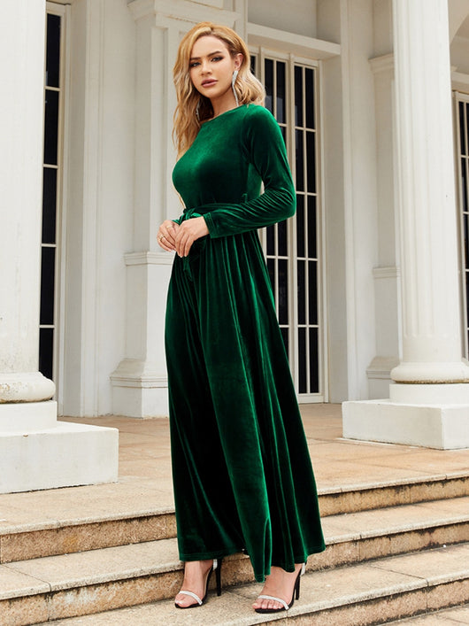 Emerald Green Tie-Front Long Sleeve Maxi Dress-side