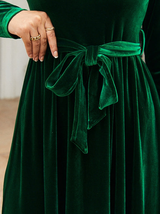 Emerald Green Tie-Front Long Sleeve Maxi Dress - zoom bow
