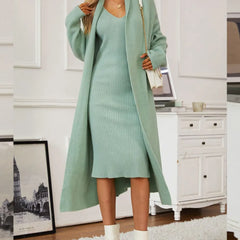 knit pullover sweater and cami dress set knit pullover sweater and cami dress 2 piece sets, women's long sleeve crop  tops and tank sling dress outfits | High-quality & Affordable