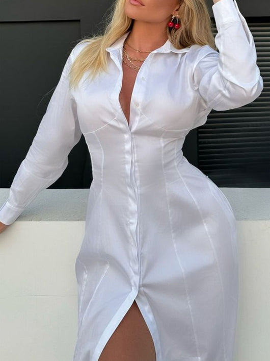 Devine Backless Long Sleeve Midi Shirt Dress The Hyper Culture Devine Backless Long Sleeve Midi Shirt Dress The Hyper Culture