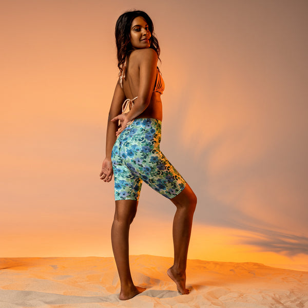 [Floral Bloom] Azure Meadow Biker Shorts