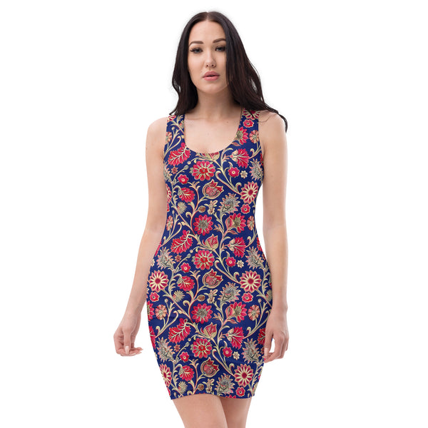 [Floral Bloom] Ruby Heritage Bodycon Dress