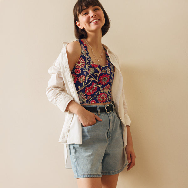 [Floral Bloom] Ruby Heritage Sleeveless Crop Top