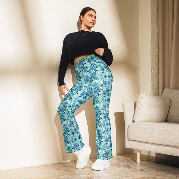 [Floral Bloom] Azure Meadow Flare leggings