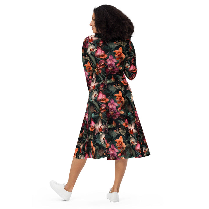 [Floral Bloom] Orchid Long Sleeve Midi Dress Dress The Hyper Culture