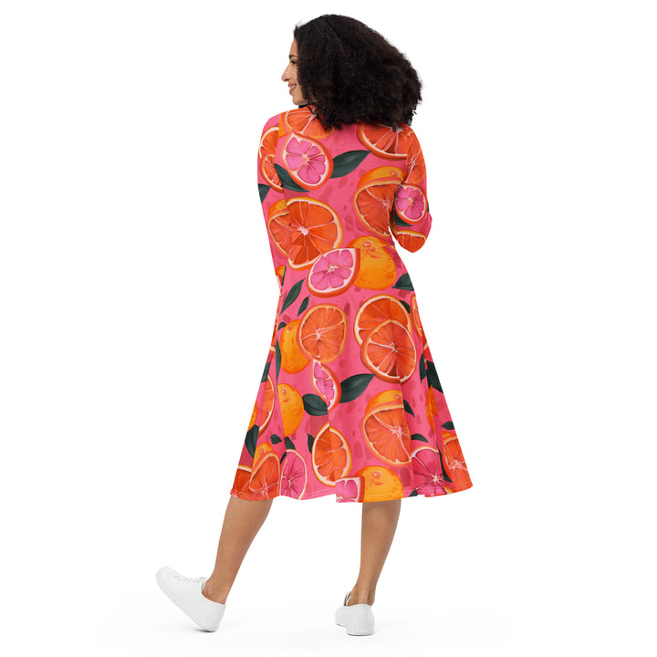 [Fruitilicious] Orange Rush Long Sleeve Midi Dress Dress The Hyper Culture