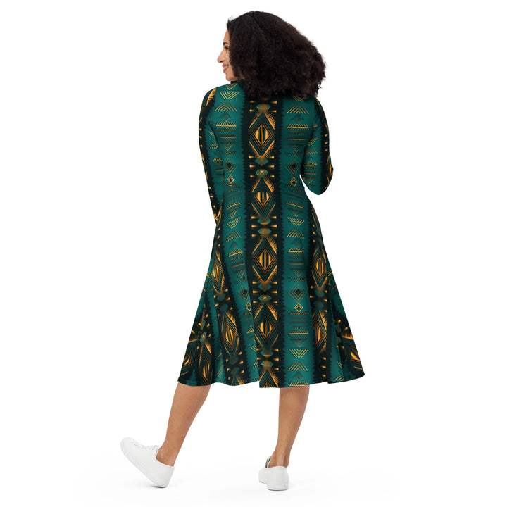 [Luxe Chic] Ethnic Flair Long Sleeve Midi Dress Dress The Hyper Culture