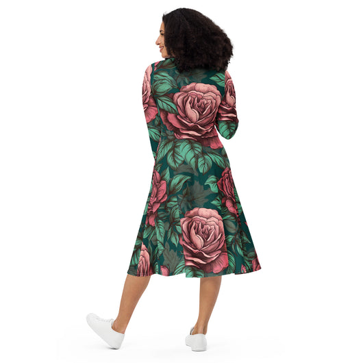 [Floral Bloom] Roselita Long Sleeve Midi Dress Dress The Hyper Culture