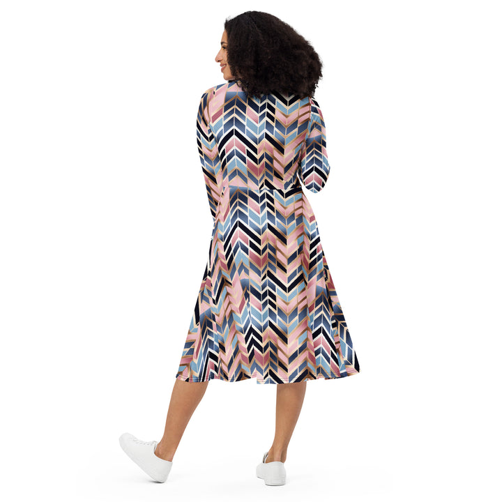 [GeoModa] Glit Fishbone Long Sleeve Midi Dress Dress The Hyper Culture