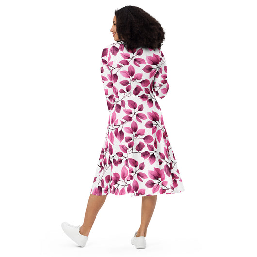 [Floral Bloom] Love Leaf Long Sleeve Midi Dress Dress The Hyper Culture