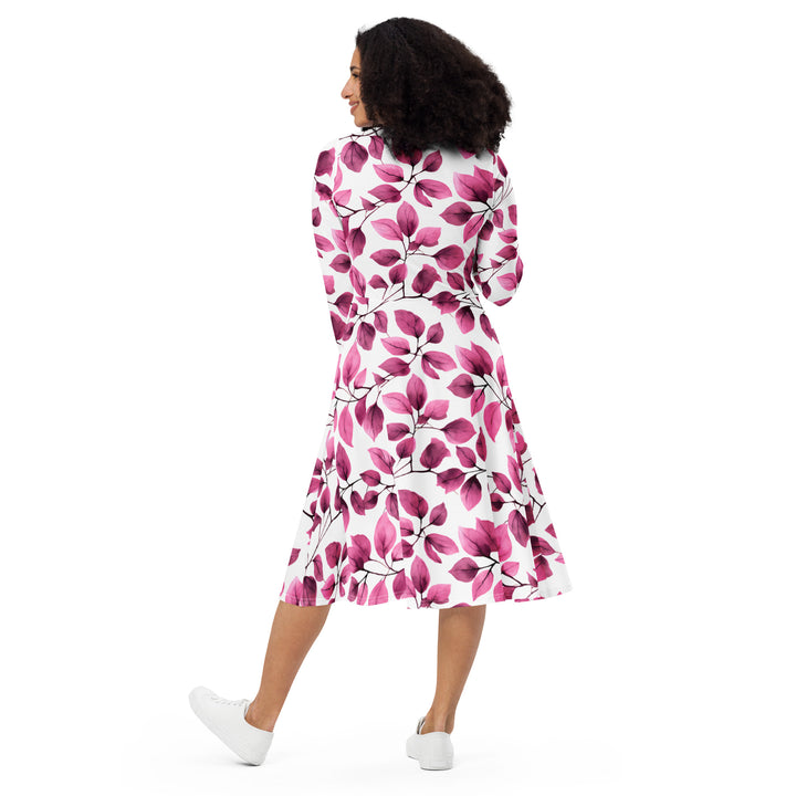 [Floral Bloom] Love Leaf Long Sleeve Midi Dress Dress The Hyper Culture