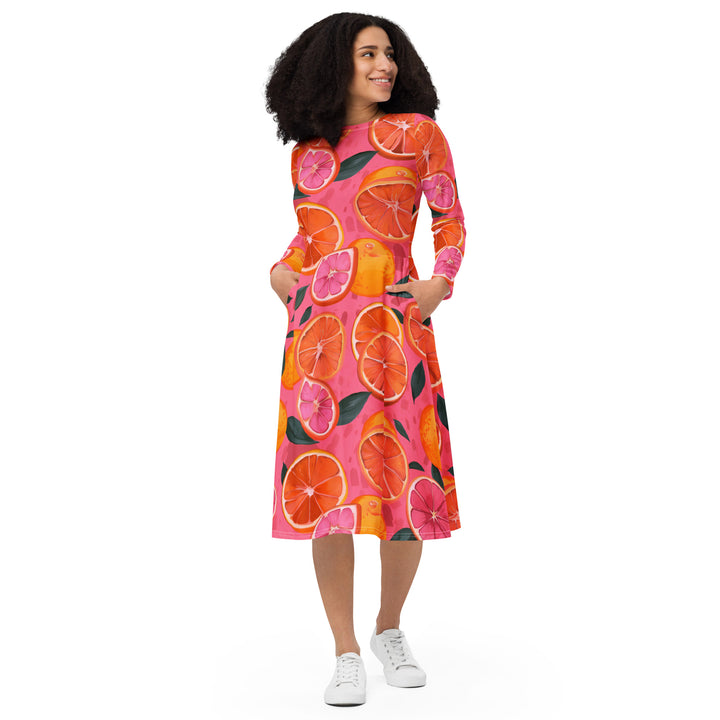 [Fruitilicious] Orange Rush Long Sleeve Midi Dress Dress The Hyper Culture