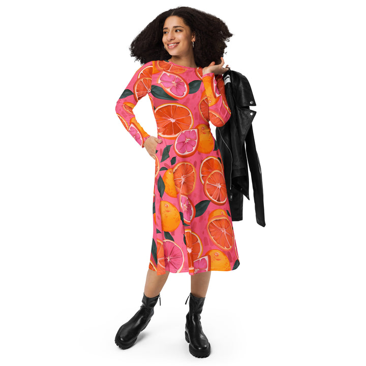 [Fruitilicious] Orange Rush Long Sleeve Midi Dress Dress The Hyper Culture