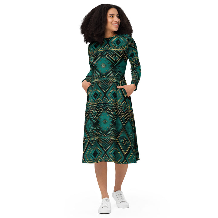 [Luxe Chic] Emerald Mirror Long Sleeve Midi Dress Dress The Hyper Culture