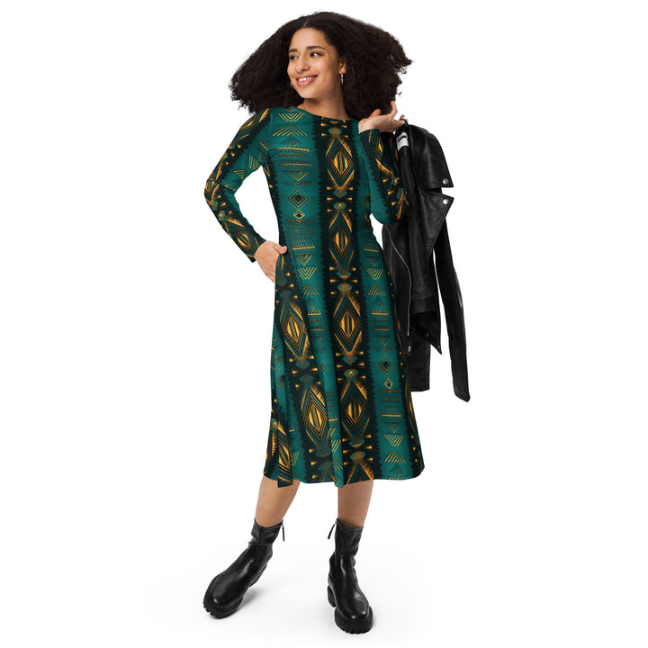 [Luxe Chic] Ethnic Flair Long Sleeve Midi Dress Dress The Hyper Culture