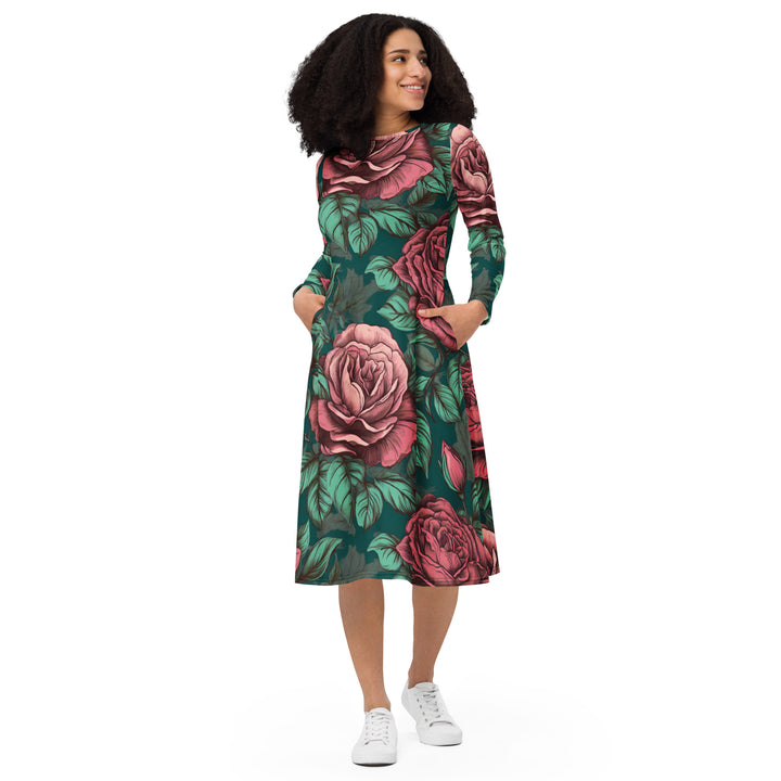 [Floral Bloom] Roselita Long Sleeve Midi Dress Dress The Hyper Culture