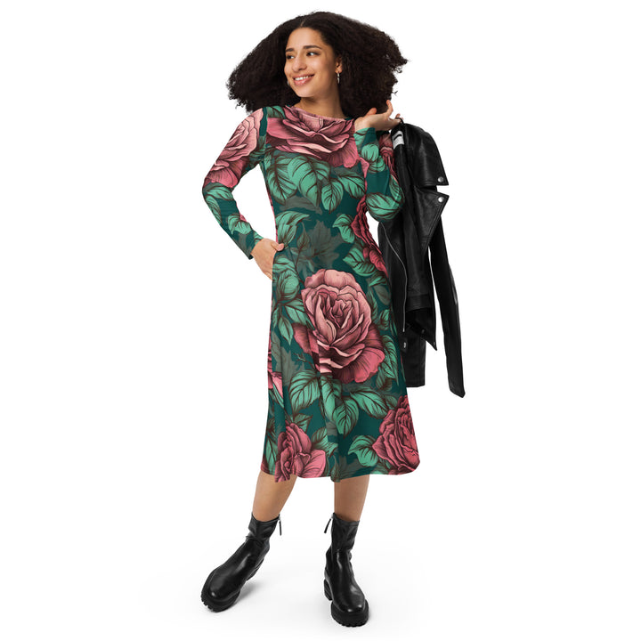 [Floral Bloom] Roselita Long Sleeve Midi Dress Dress The Hyper Culture