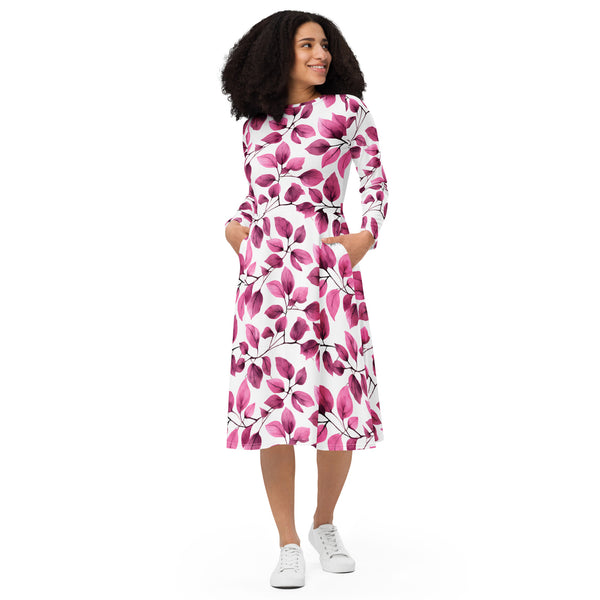 [Floral Bloom] Love Leaf Long Sleeve Midi Dress Dress The Hyper Culture