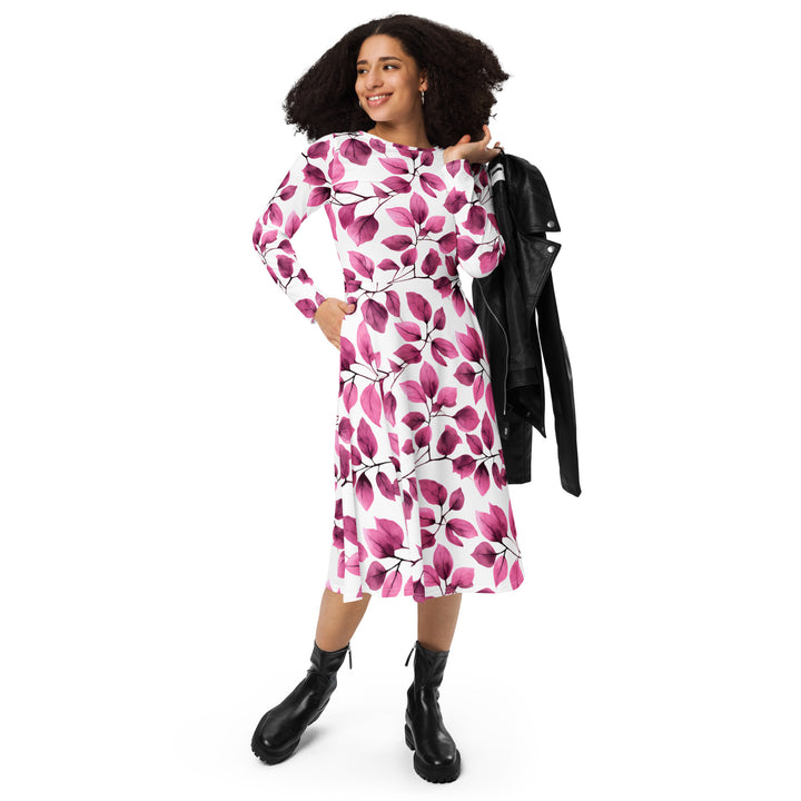 [Floral Bloom] Love Leaf Long Sleeve Midi Dress Dress The Hyper Culture