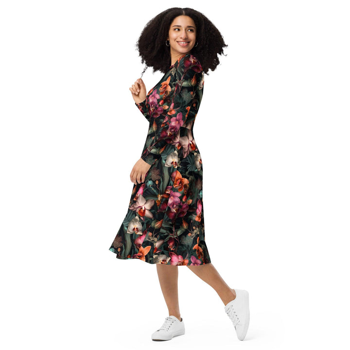 [Floral Bloom] Orchid Long Sleeve Midi Dress Dress The Hyper Culture