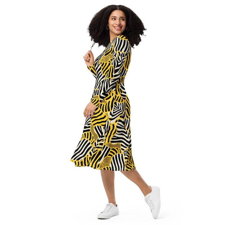 [Wild Side] Zebralicious Long Sleeve Midi Dress Dress The Hyper Culture