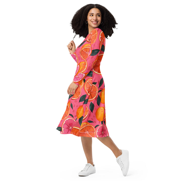 [Fruitilicious] Orange Rush Long Sleeve Midi Dress Dress The Hyper Culture