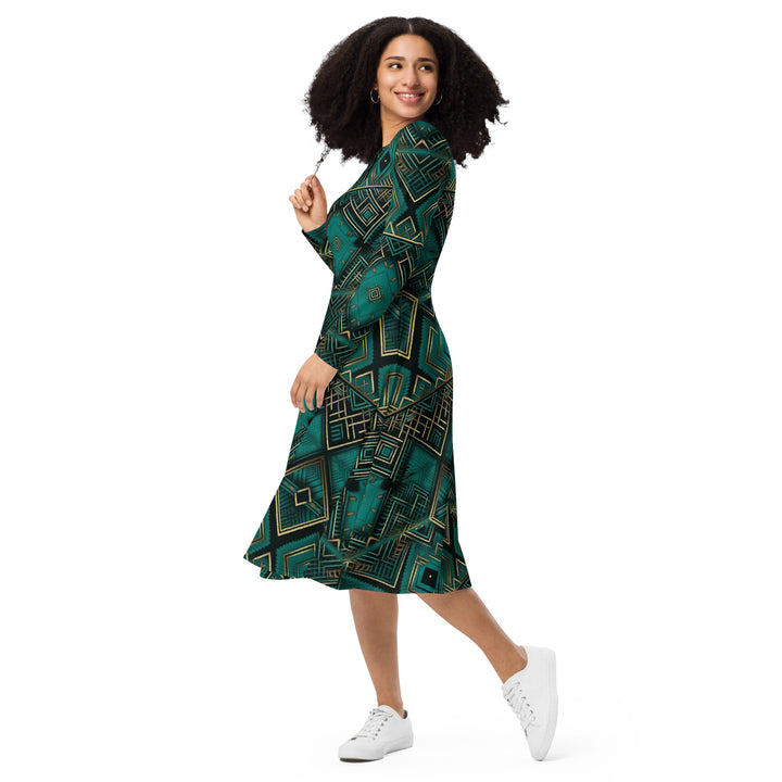 [Luxe Chic] Emerald Mirror Long Sleeve Midi Dress Dress The Hyper Culture